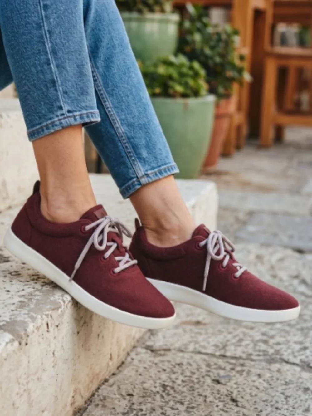 ALLBIRDS Burgundy Merino Wool Lace Up Walking Sneakers--NEW--6